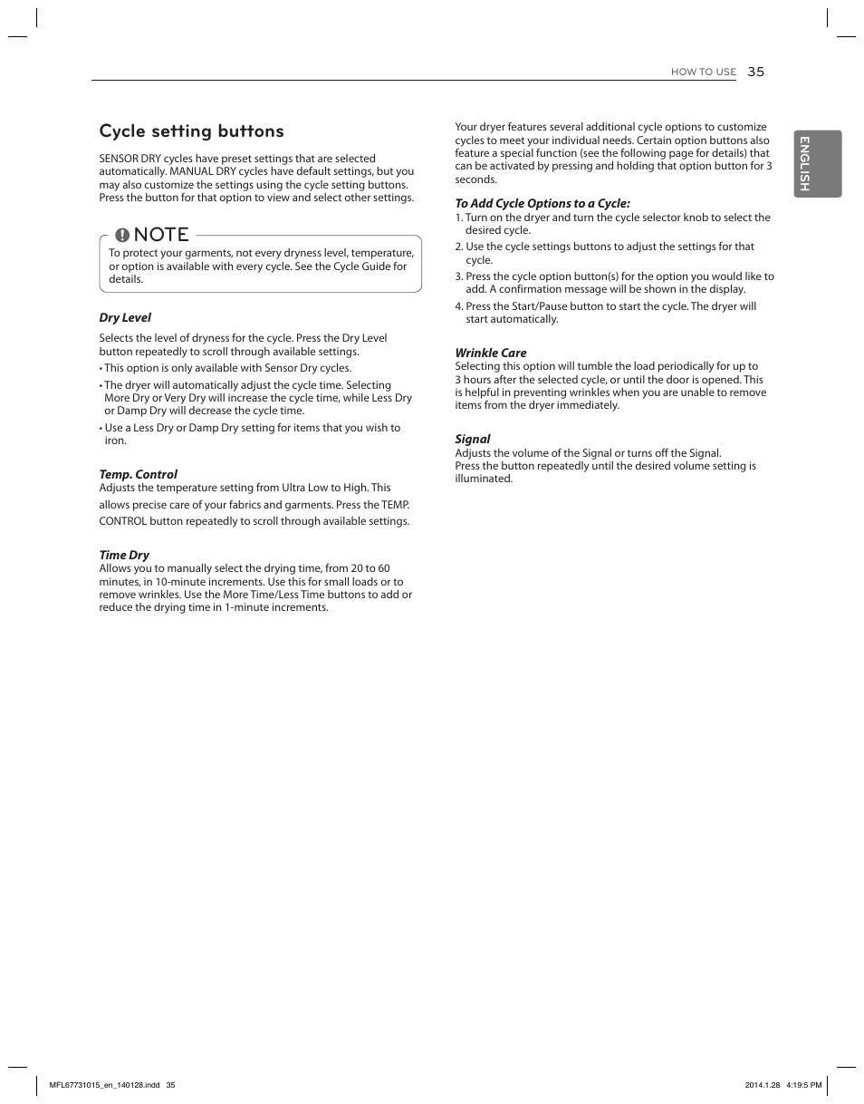 Cycle setting buttons | LG DLGX8501V User Manual | Page 35 / 108