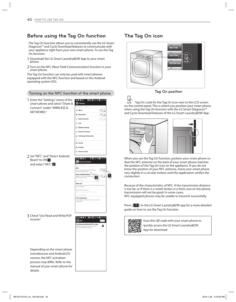 Before using the tag on function, The tag on icon | LG DLGX8501V User Manual | Page 40 / 108