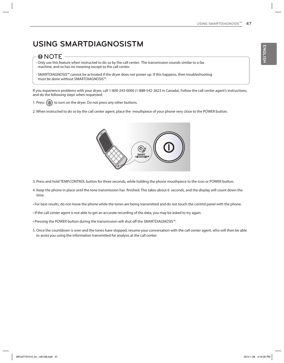 Using smartdiagnosistm | LG DLGX8501V User Manual | Page 47 / 108
