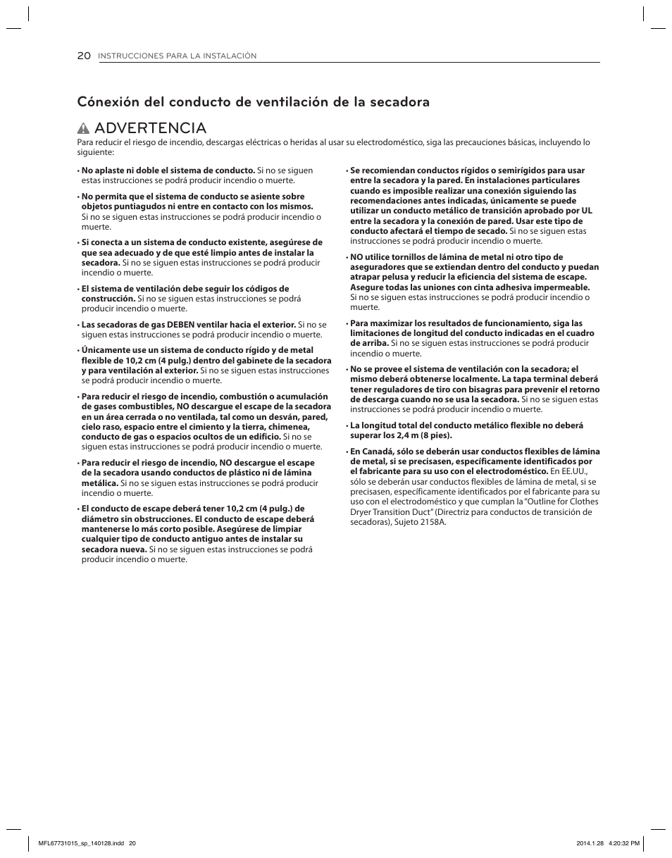 Advertencia | LG DLGX8501V User Manual | Page 70 / 108