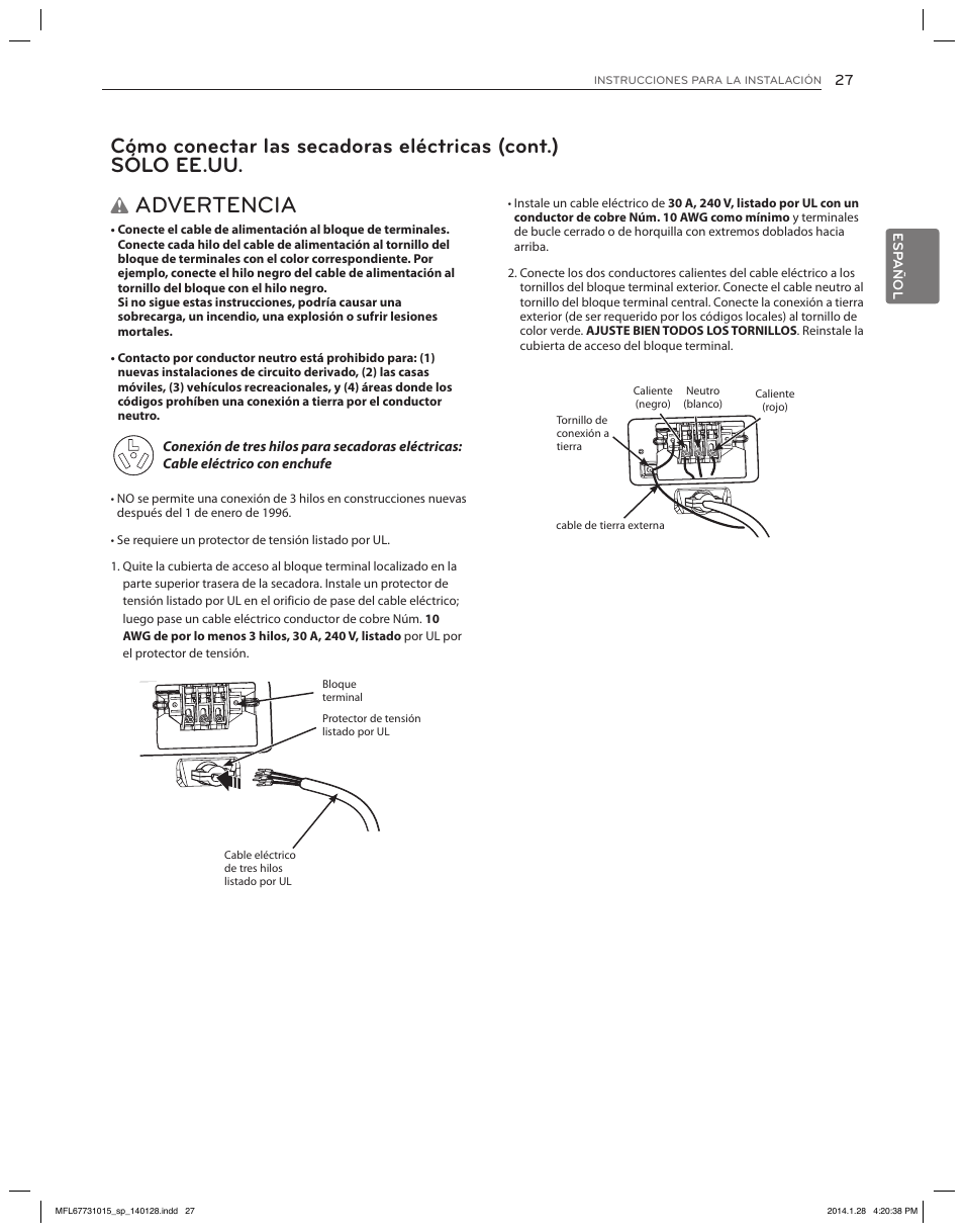 Advertencia | LG DLGX8501V User Manual | Page 77 / 108