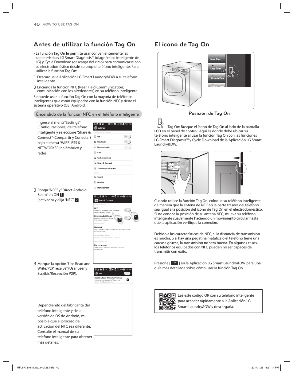 Antes de utilizar la función tag on, El ícono de tag on | LG DLGX8501V User Manual | Page 90 / 108