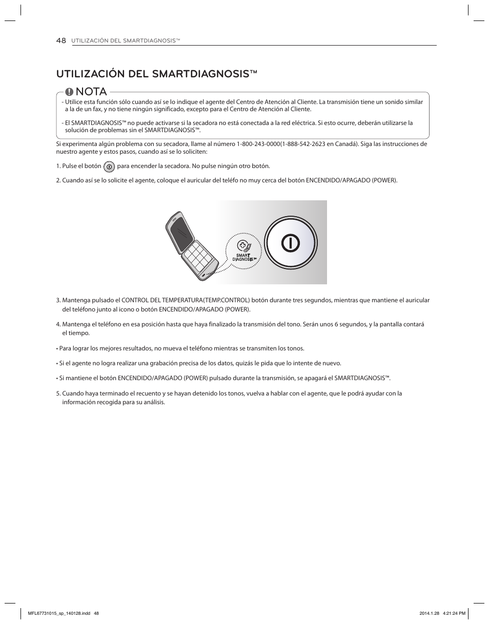 Nota, Utilización del smartdiagnosis | LG DLGX8501V User Manual | Page 98 / 108