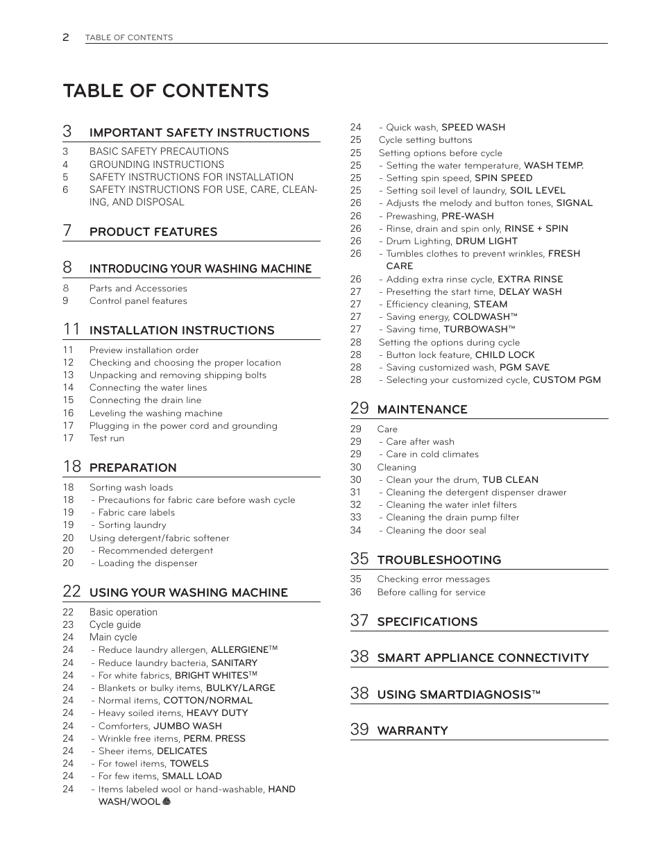 LG WM8000HWA User Manual | Page 2 / 80