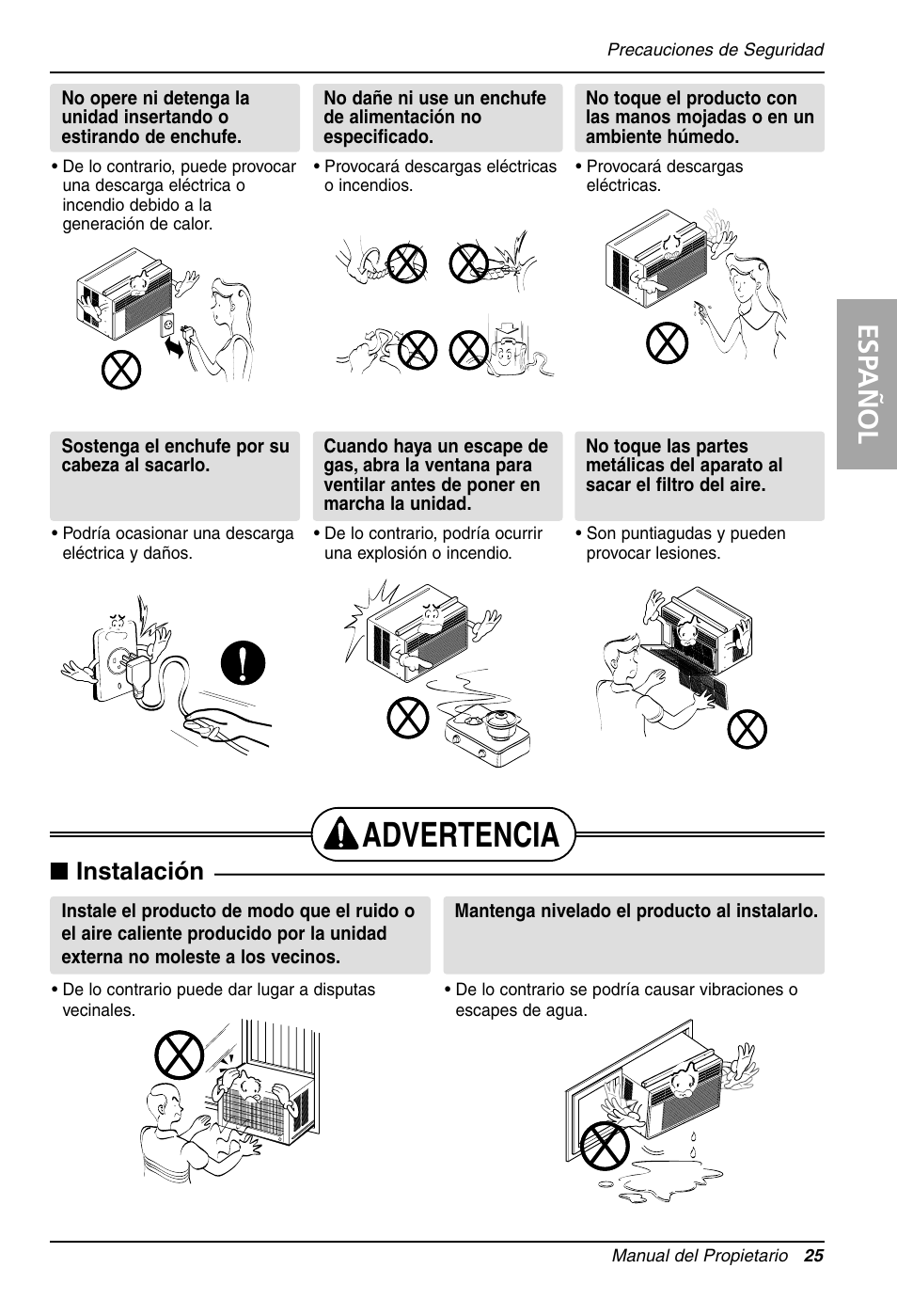 Advertencia, Esp añol, Instalación | LG LW1212HR User Manual | Page 25 / 44