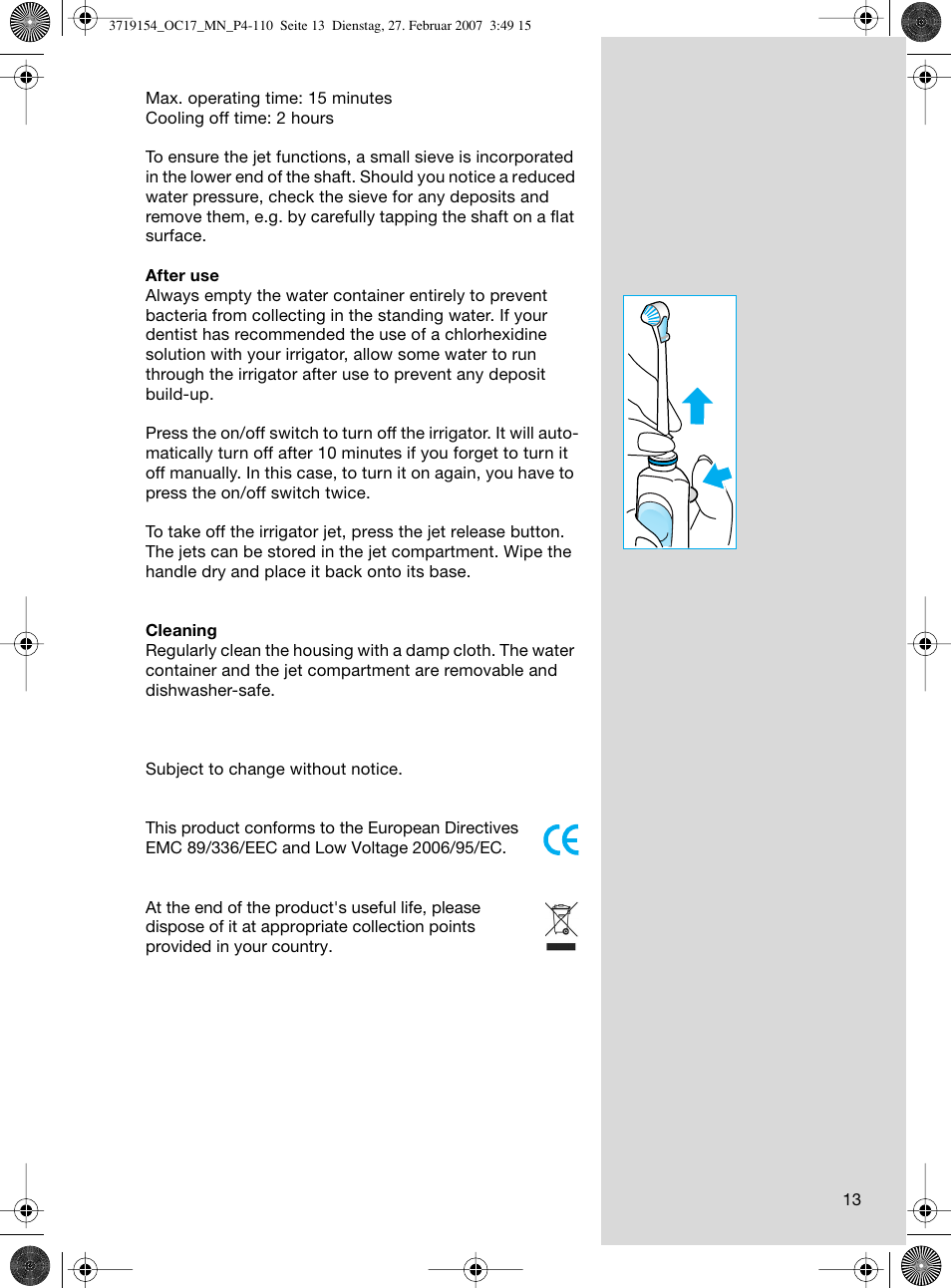 Braun OC17 Professional Care Center User Manual | Page 13 / 107