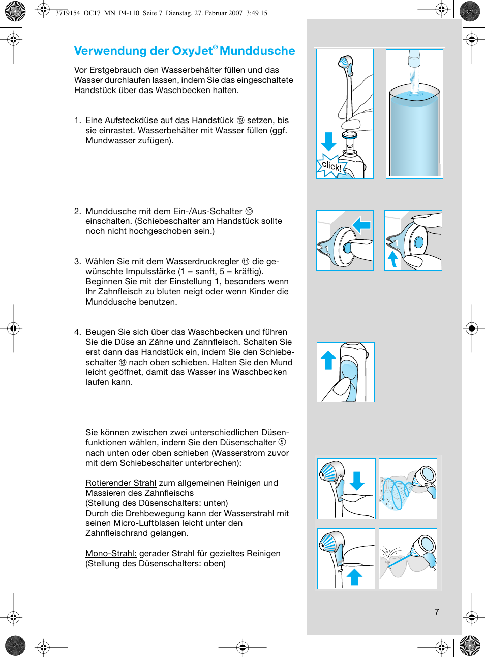 Verwendung der oxyjet, Munddusche | Braun OC17 Professional Care Center User Manual | Page 7 / 107