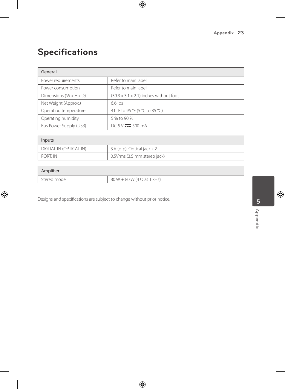 Specifications | LG NB2420A User Manual | Page 23 / 24