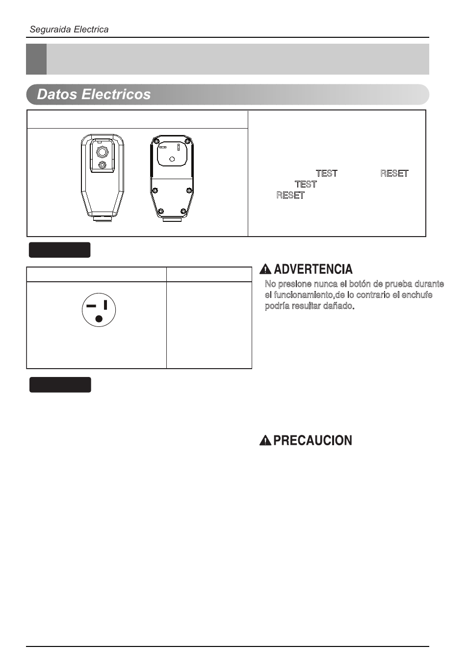 Seguraida electrica, Datos electricos, Consejo | 230v | LG LW2413HR User Manual | Page 30 / 48