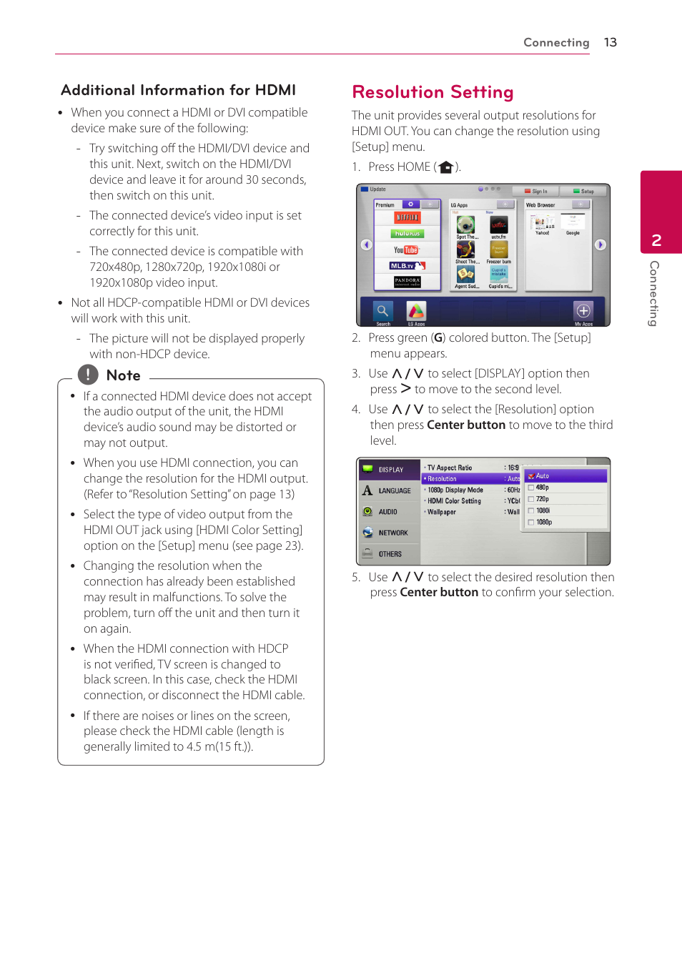 Resolution setting, 13 – resolution setting | LG ST600 User Manual | Page 13 / 54