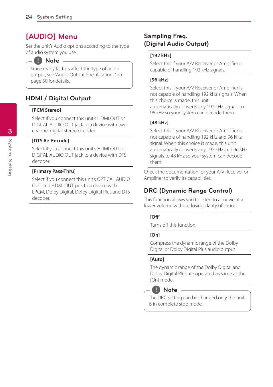 Audio] menu, 24 – [audio] menu | LG ST600 User Manual | Page 24 / 54