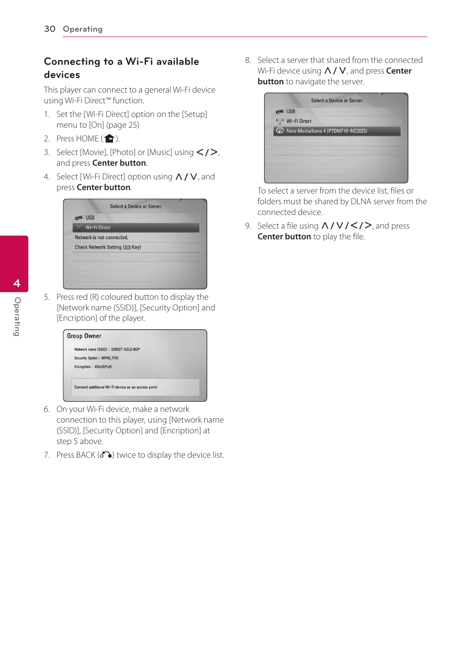 Connecting to a wi-fi available devices | LG ST600 User Manual | Page 30 / 54