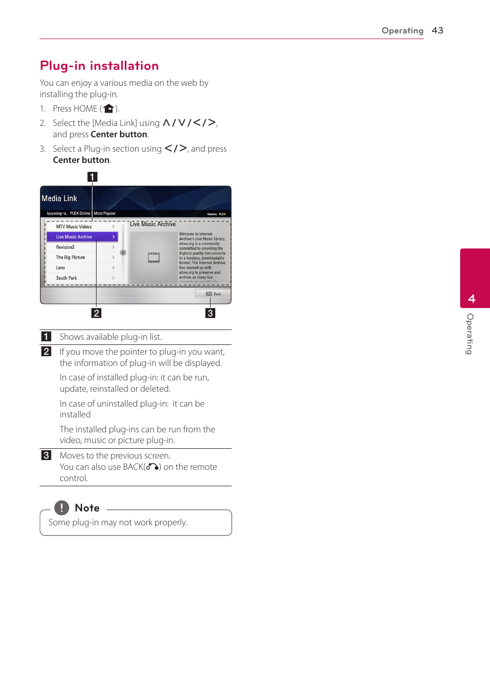 Plug-in installation, 43 – plug-in installation | LG ST600 User Manual | Page 43 / 54