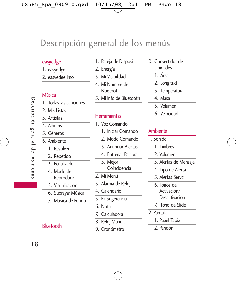 Descripción general de los menús | LG LGUX585 User Manual | Page 133 / 240