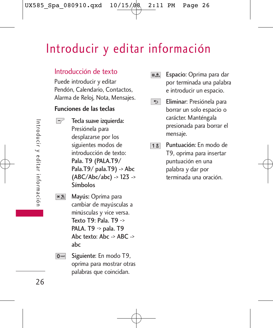 Introducir y editar información, Introducción de texto | LG LGUX585 User Manual | Page 141 / 240