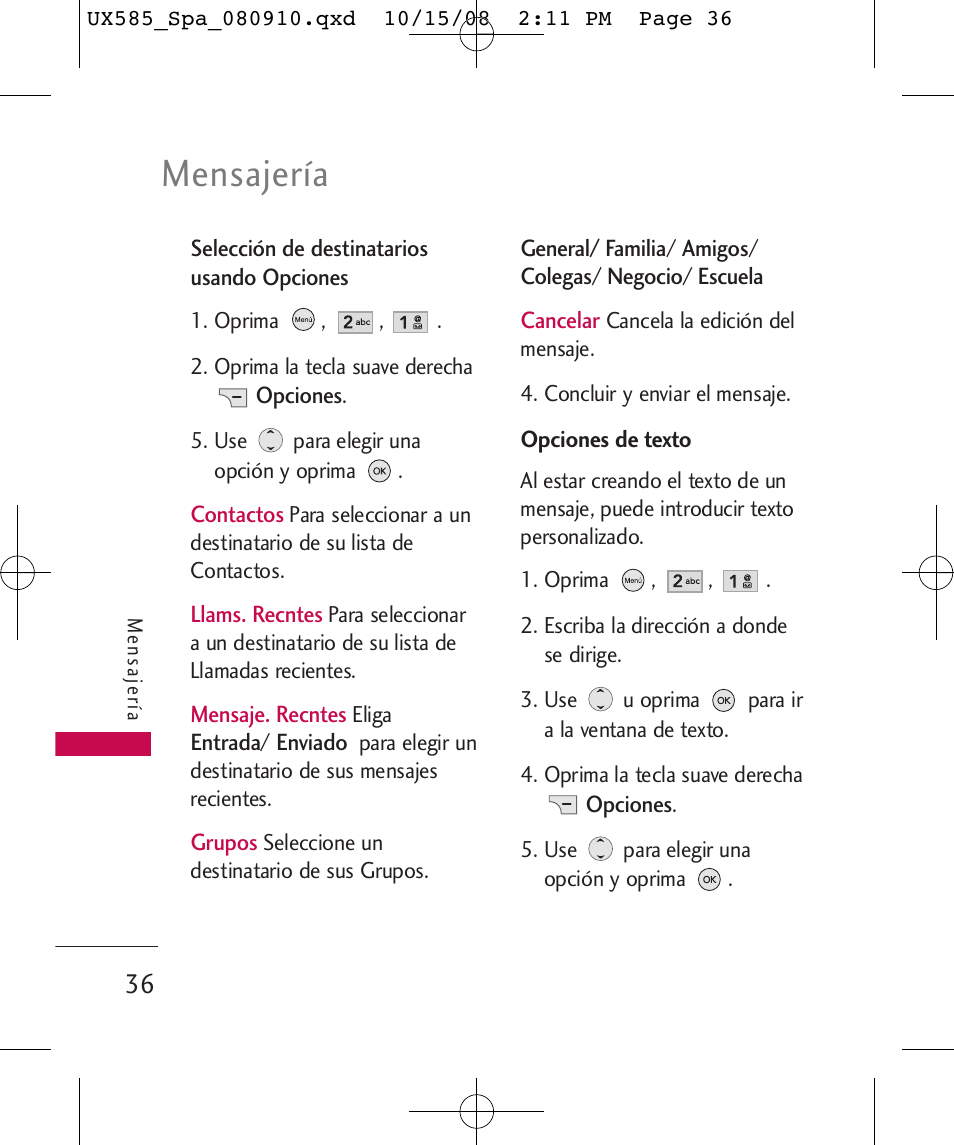 Mensajería | LG LGUX585 User Manual | Page 151 / 240