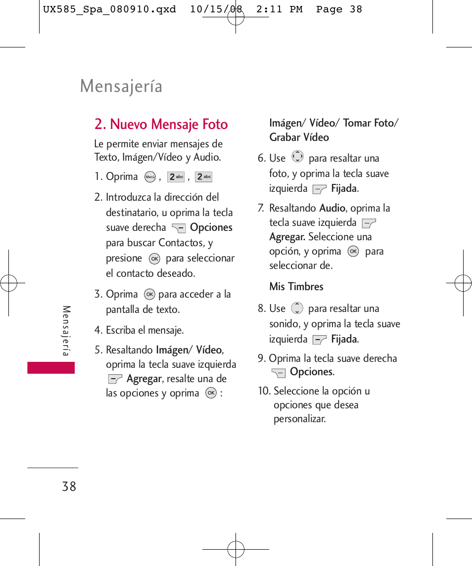 Mensajería, Nuevo mensaje foto | LG LGUX585 User Manual | Page 153 / 240