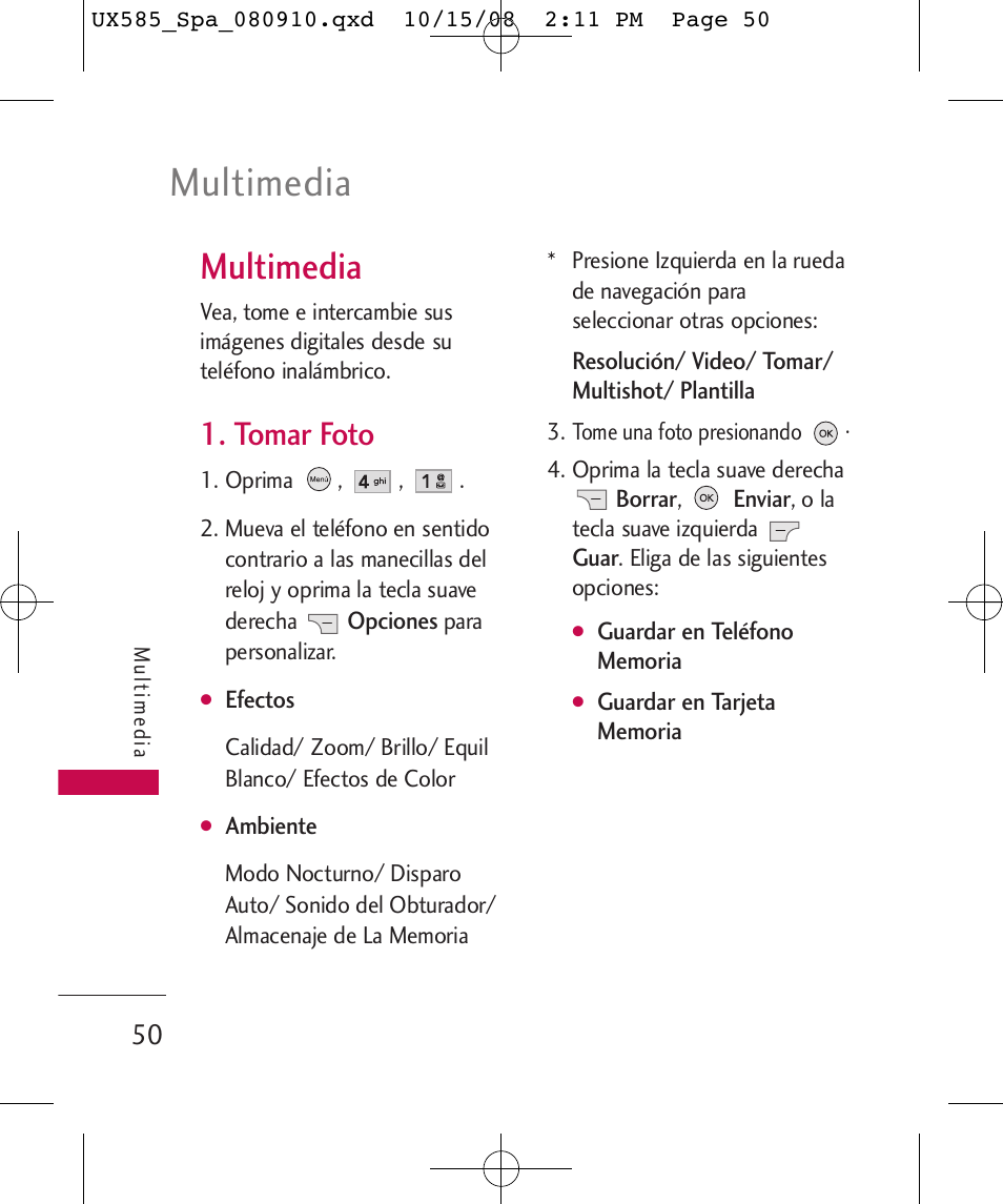 Multimedia, Tomar foto | LG LGUX585 User Manual | Page 165 / 240