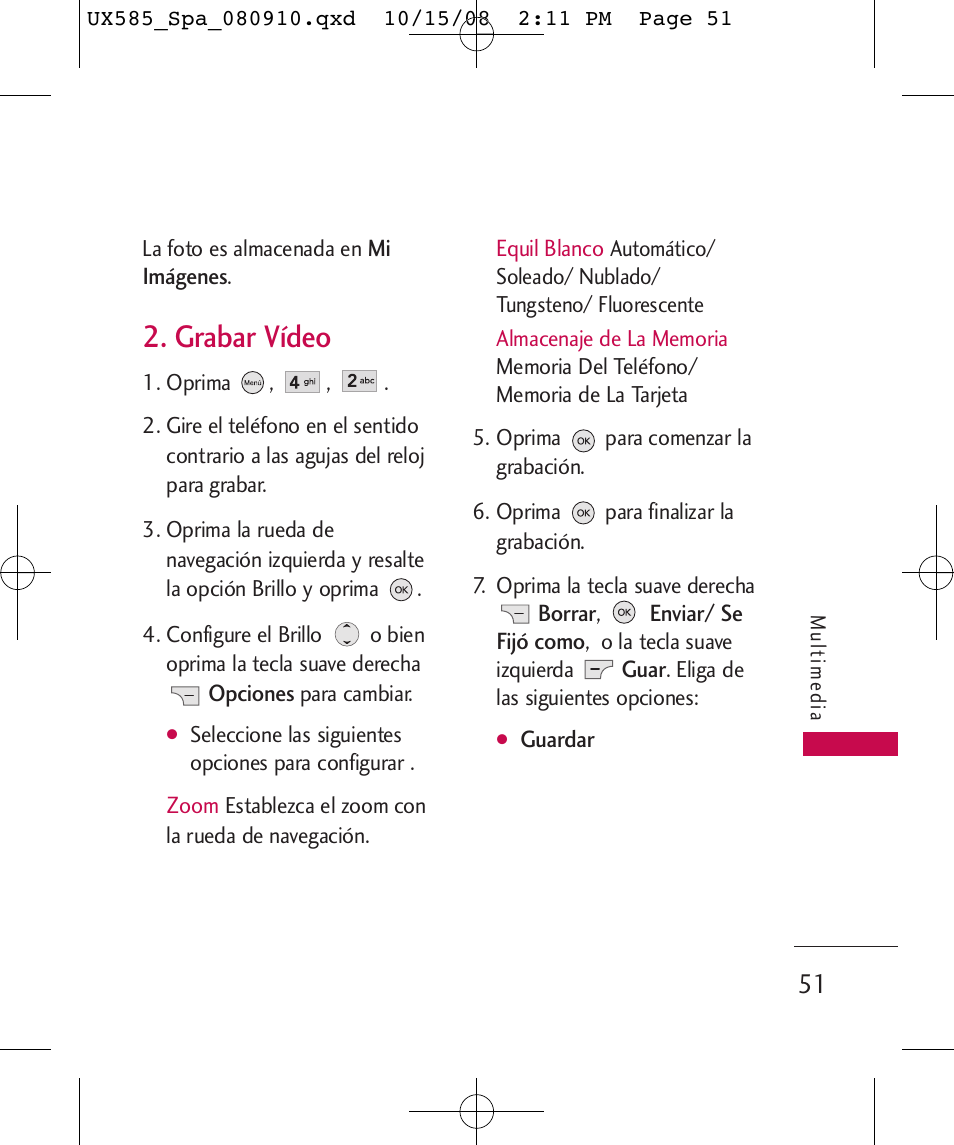 Grabar vídeo | LG LGUX585 User Manual | Page 166 / 240