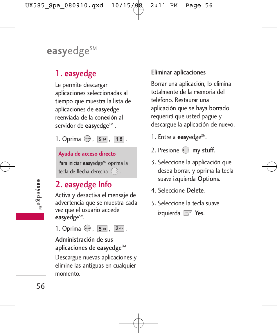 Easy edge, Easy edge info | LG LGUX585 User Manual | Page 171 / 240