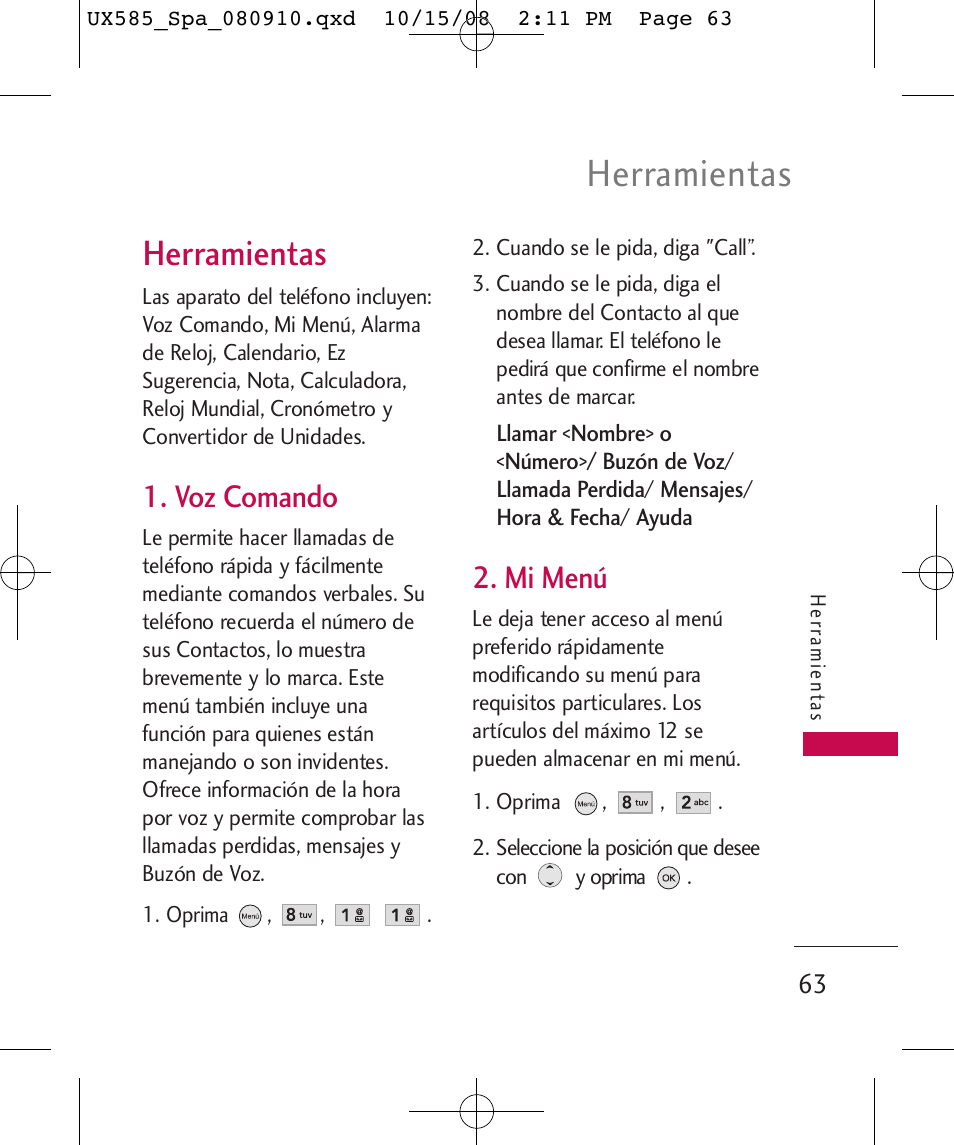 Herramientas, Voz comando, Mi menú | LG LGUX585 User Manual | Page 178 / 240