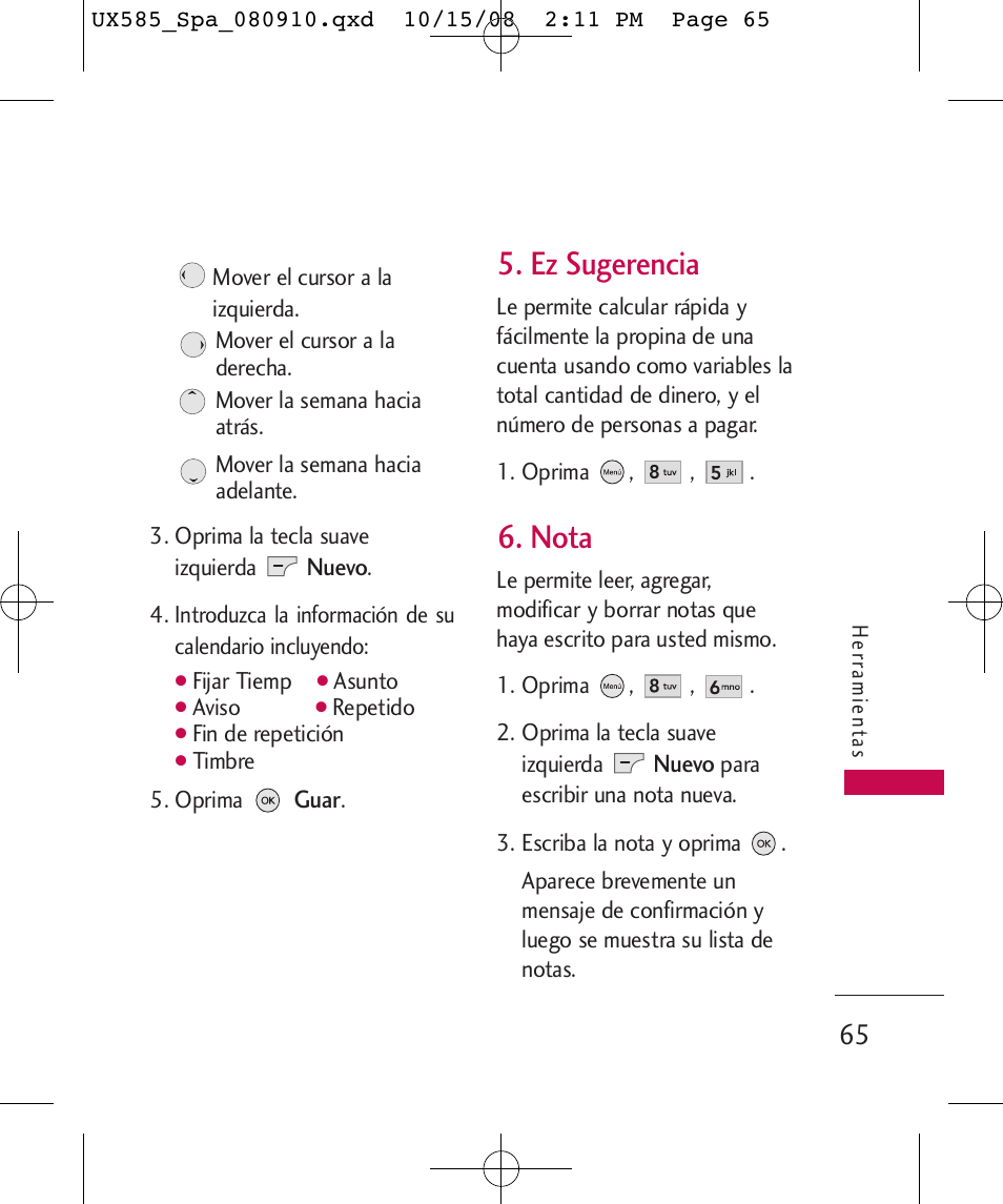 Ez sugerencia, Nota | LG LGUX585 User Manual | Page 180 / 240