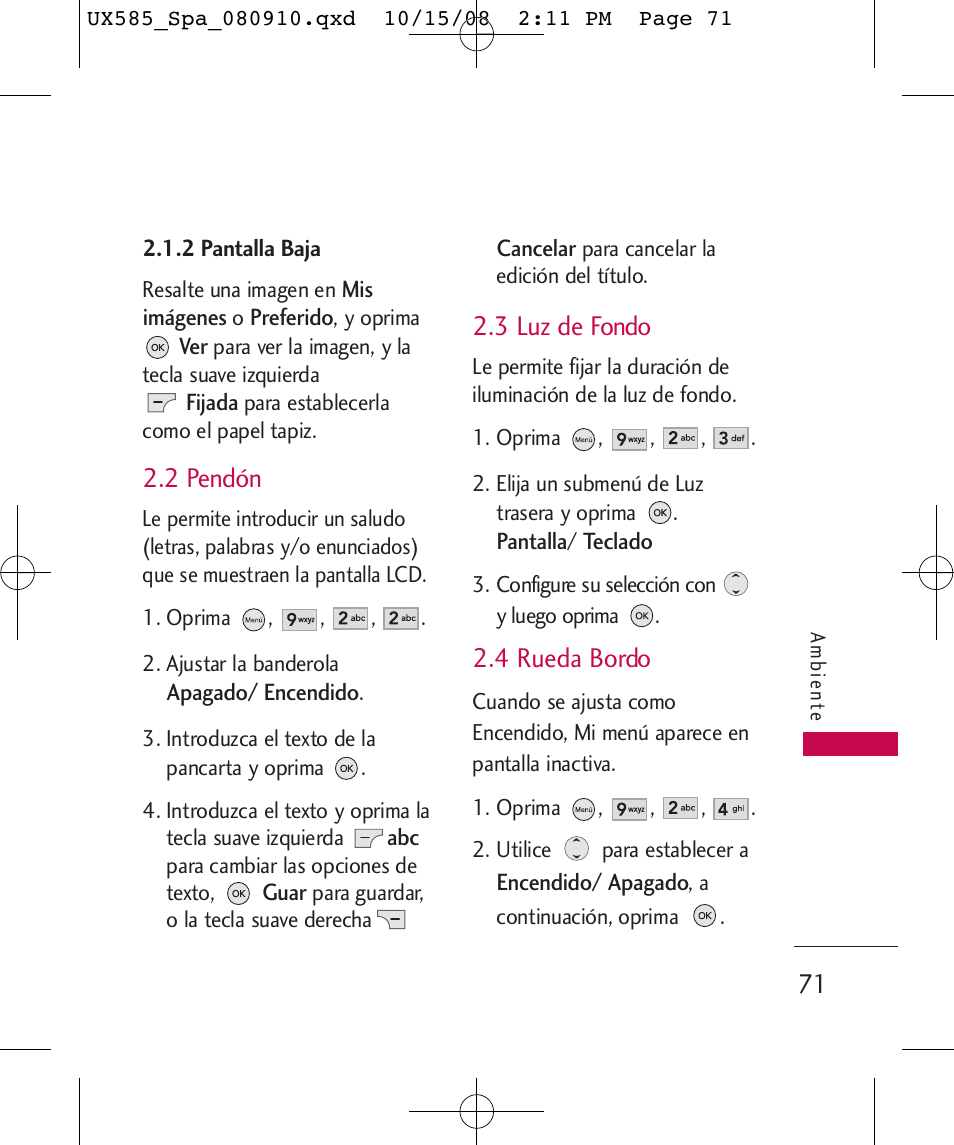 2 pendón, 3 luz de fondo, 4 rueda bordo | LG LGUX585 User Manual | Page 186 / 240