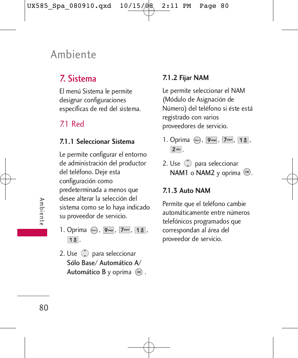 Ambiente, Sistema, 1 red | LG LGUX585 User Manual | Page 195 / 240