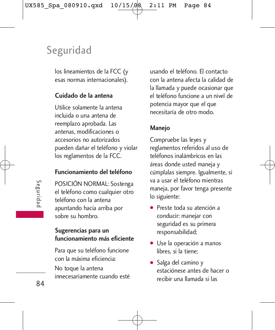 Seguridad | LG LGUX585 User Manual | Page 199 / 240