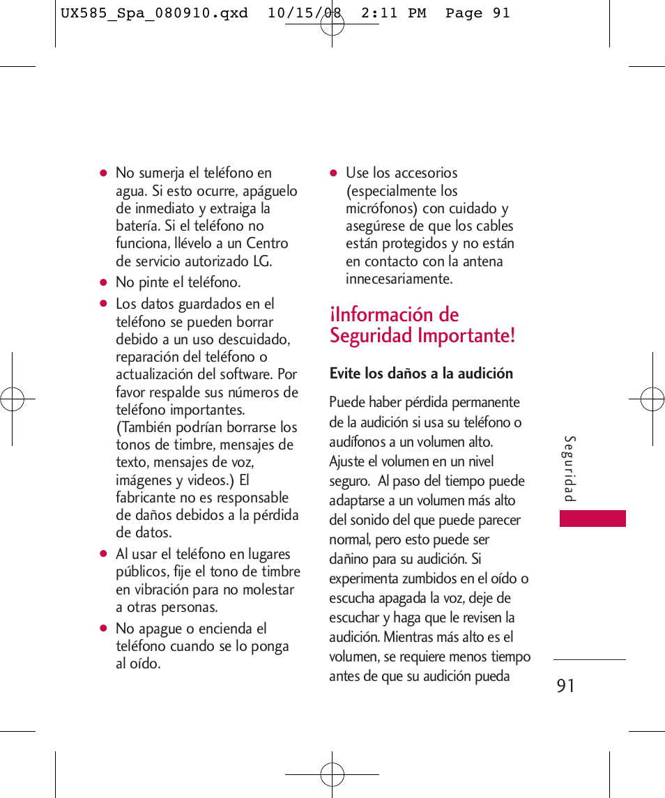 Información de seguridad importante | LG LGUX585 User Manual | Page 206 / 240