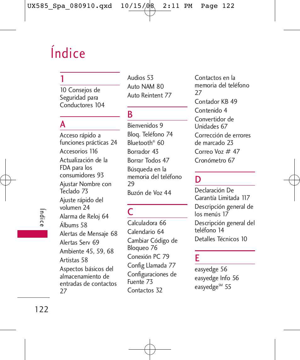 Índice | LG LGUX585 User Manual | Page 237 / 240