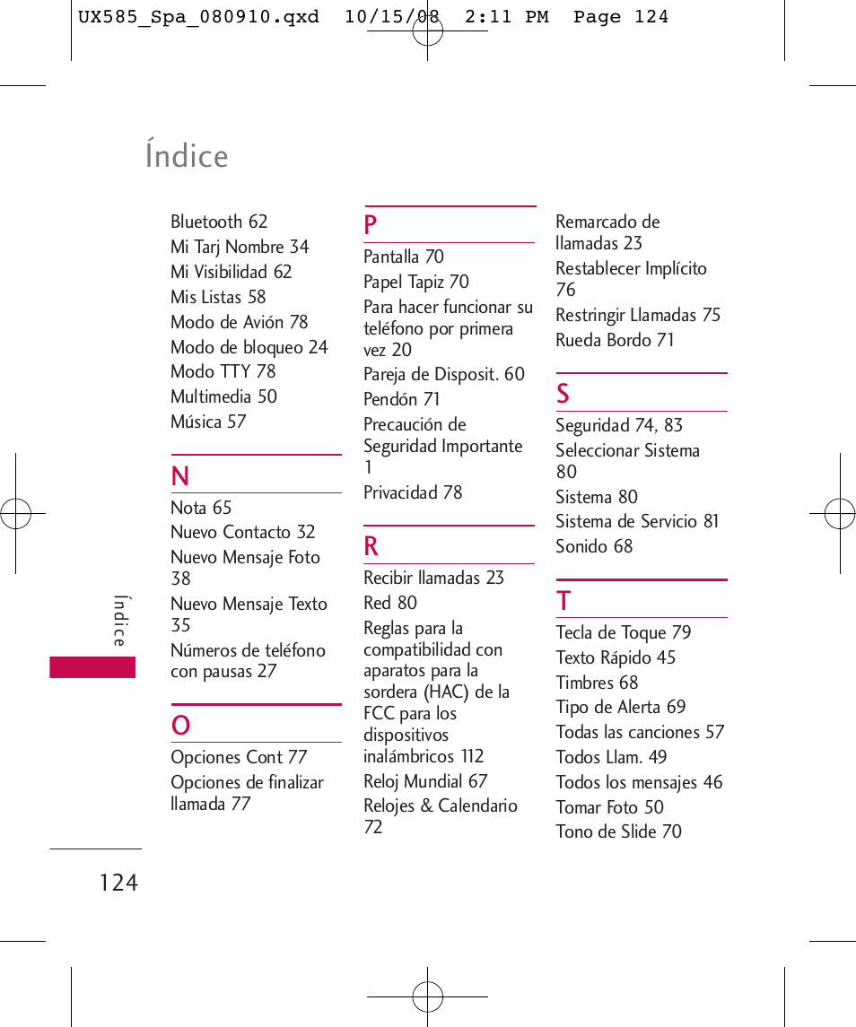 Índice | LG LGUX585 User Manual | Page 239 / 240