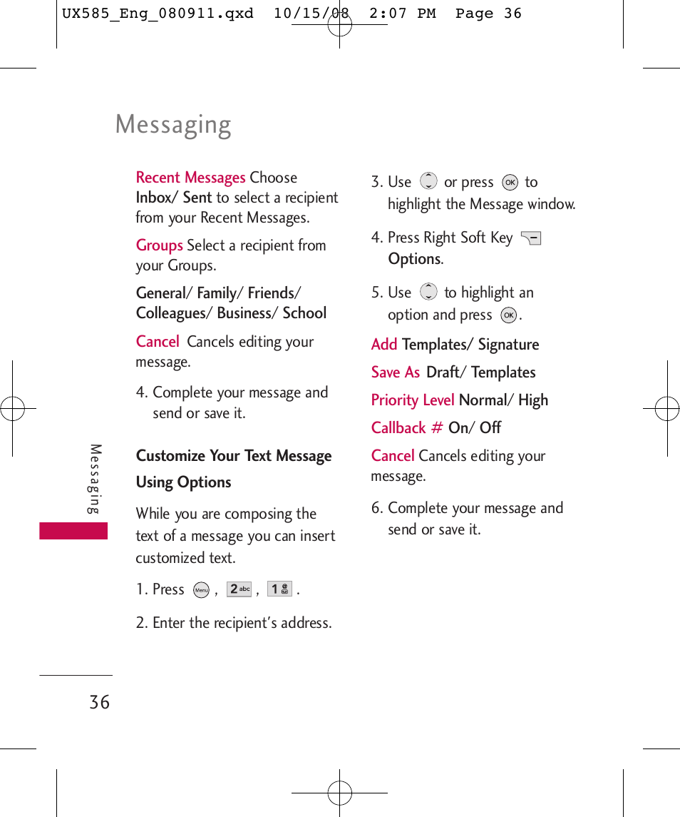 Messaging | LG LGUX585 User Manual | Page 38 / 240