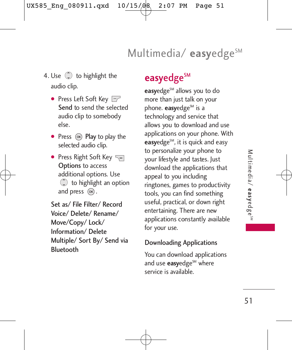 Multimedia/ easy edge, Easy edge | LG LGUX585 User Manual | Page 53 / 240