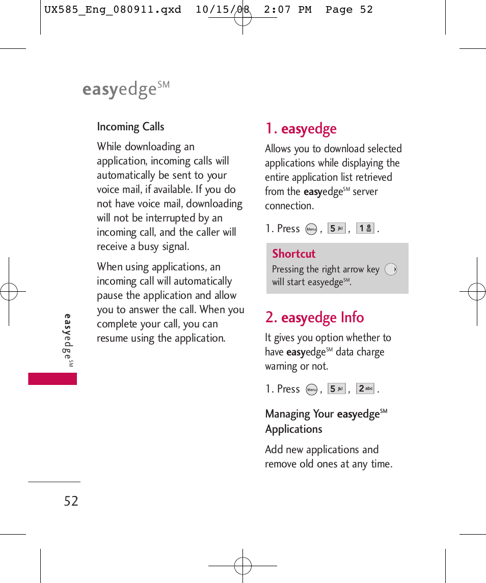 Easy edge, Easy edge info | LG LGUX585 User Manual | Page 54 / 240