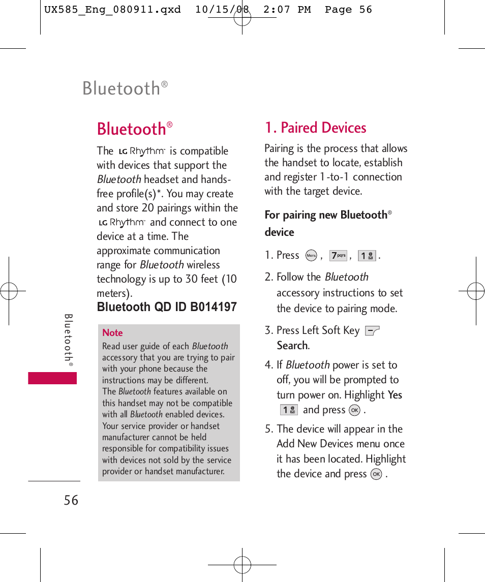 Bluetooth, Paired devices | LG LGUX585 User Manual | Page 58 / 240