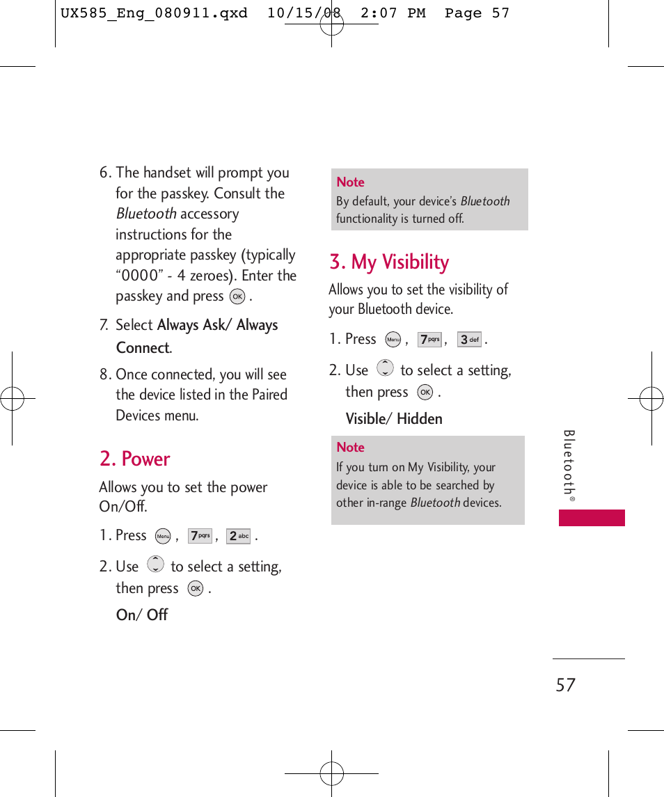 Power, My visibility | LG LGUX585 User Manual | Page 59 / 240