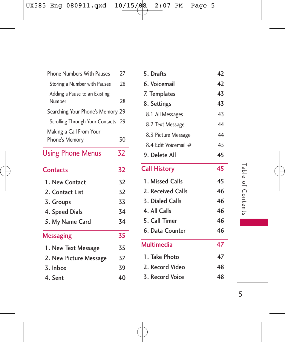 Using phone menus 32 | LG LGUX585 User Manual | Page 7 / 240