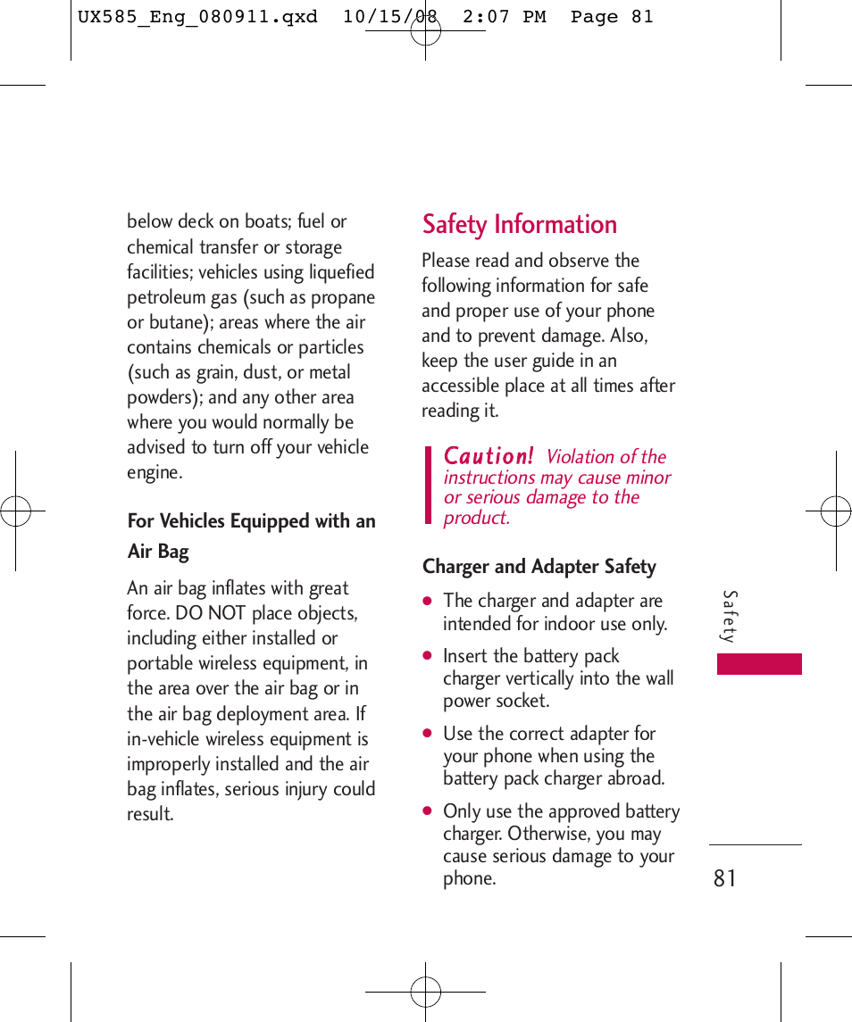 Safety information, Ccaauuttiioonn | LG LGUX585 User Manual | Page 83 / 240