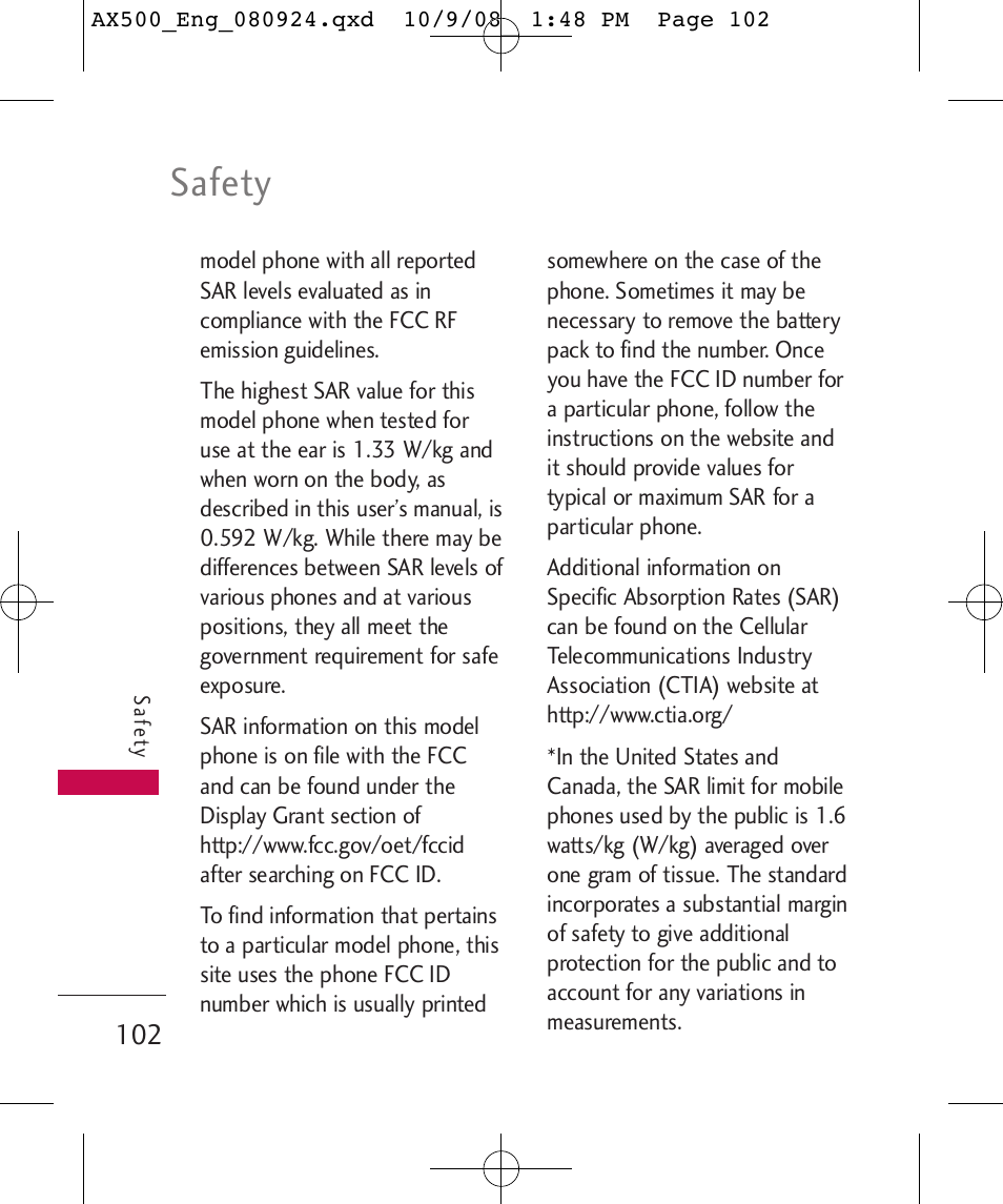 Safety | LG LGAX500 User Manual | Page 102 / 115