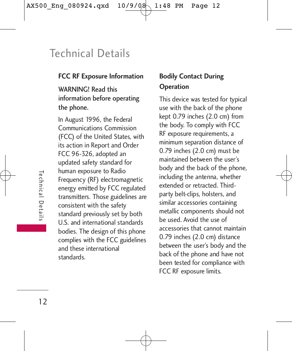 Technical details | LG LGAX500 User Manual | Page 12 / 115