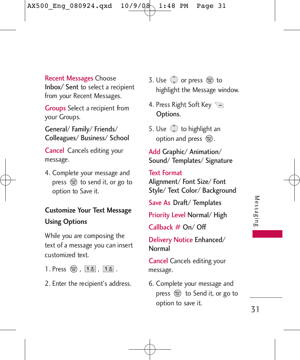 LG LGAX500 User Manual | Page 31 / 115