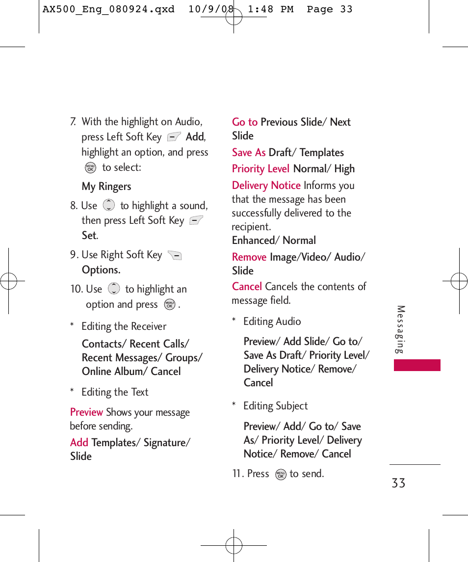 LG LGAX500 User Manual | Page 33 / 115