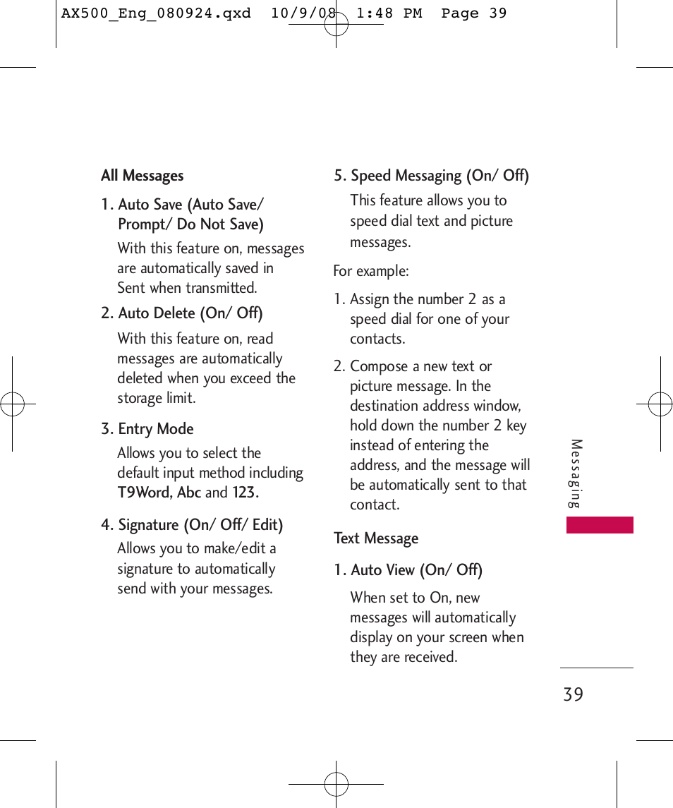 LG LGAX500 User Manual | Page 39 / 115