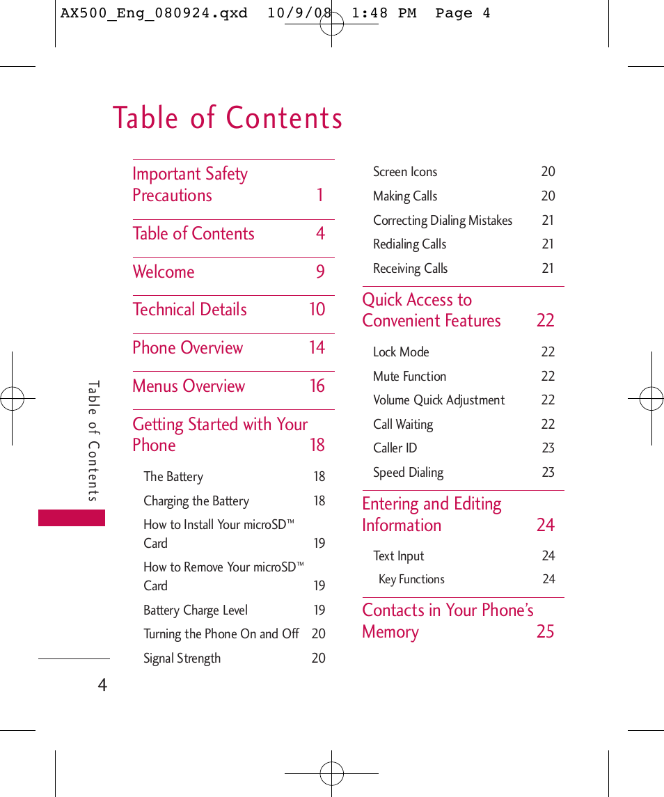 LG LGAX500 User Manual | Page 4 / 115