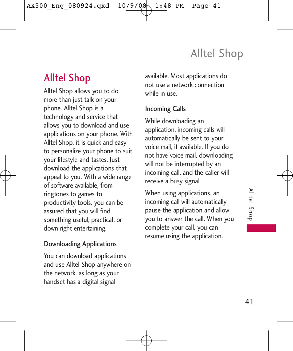 Alltel shop | LG LGAX500 User Manual | Page 41 / 115