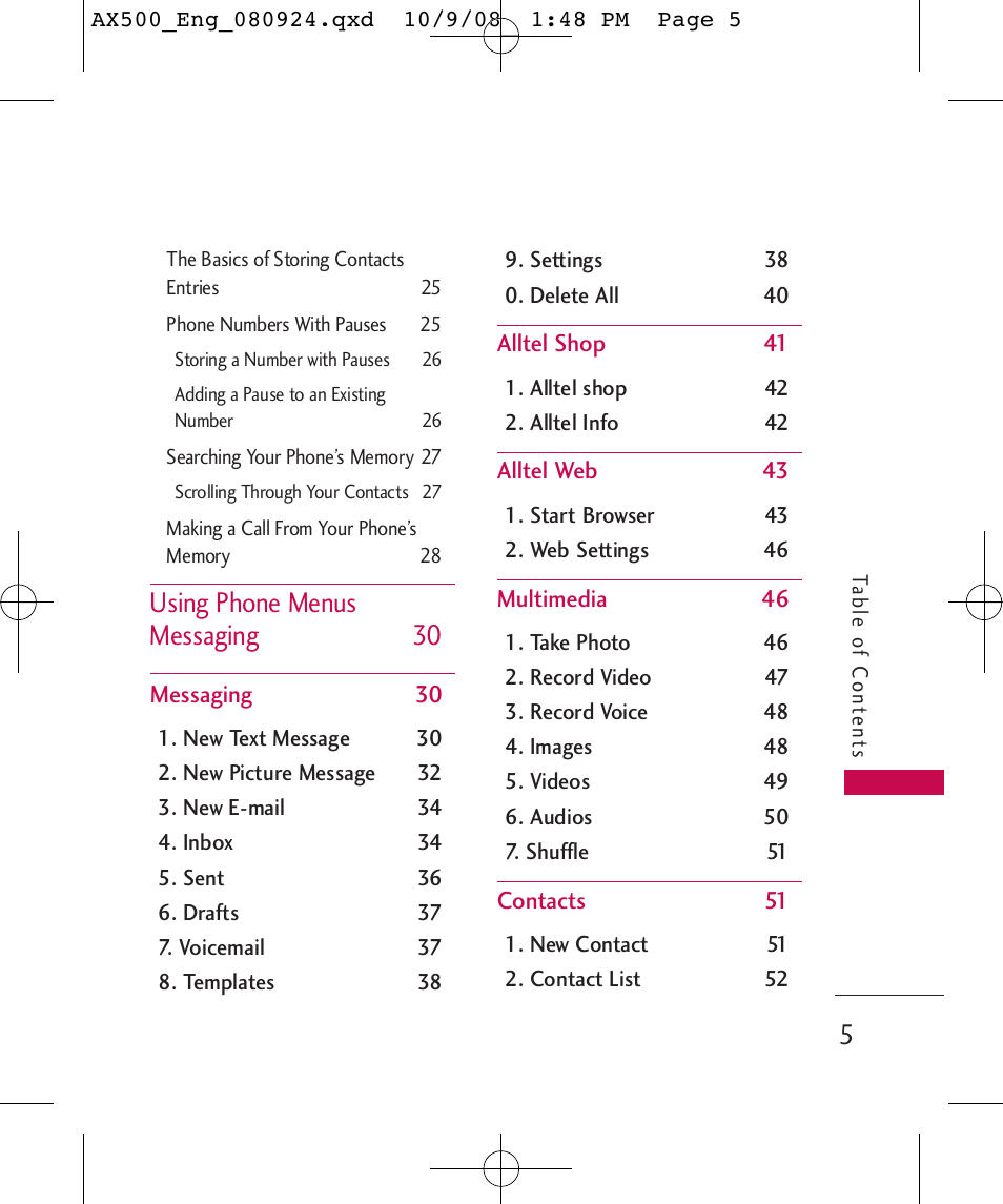 Using phone menus messaging 30 | LG LGAX500 User Manual | Page 5 / 115