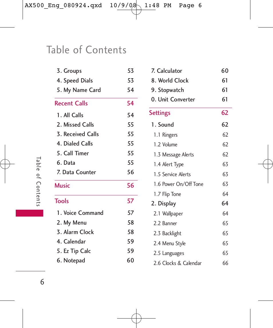 LG LGAX500 User Manual | Page 6 / 115
