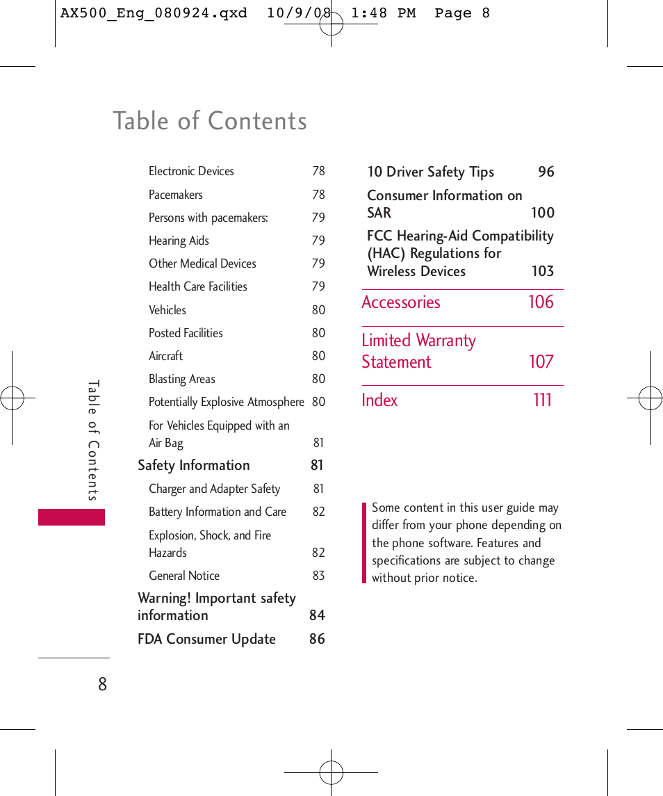 LG LGAX500 User Manual | Page 8 / 115