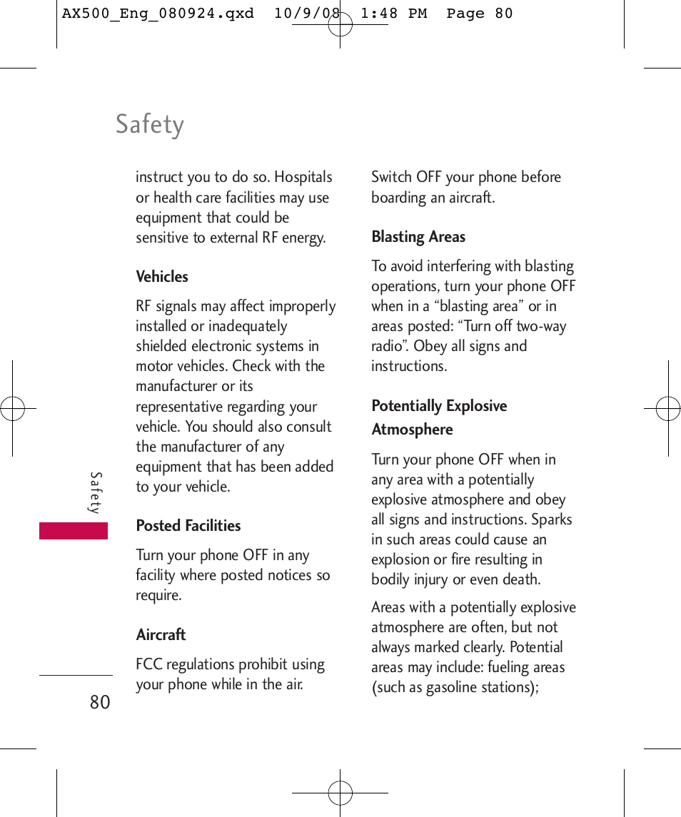 Safety | LG LGAX500 User Manual | Page 80 / 115